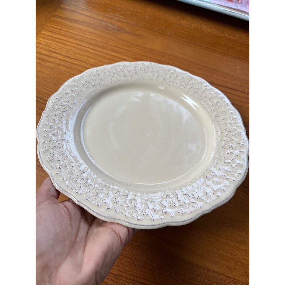 4 Pier 1 Imports Lacey Floral C Earthenware Dinner Plate 10.5” w/ Crazing - Picture 3 of 7